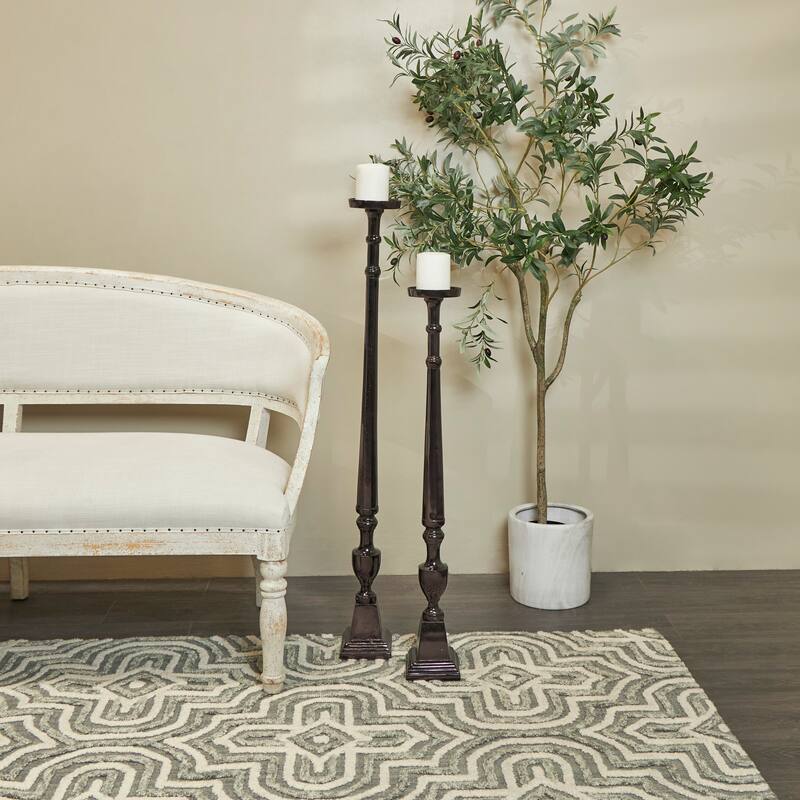 Aluminum Metal Tall Floor Candle Holder - Set of 2 Gold or Black - Roche River Decor