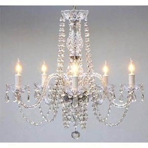Swag Plug In Swarovski Crystal Trimmed Chandelier Lighting H25 x W24 - Chandeliers For Bedrooms by Overstock.com