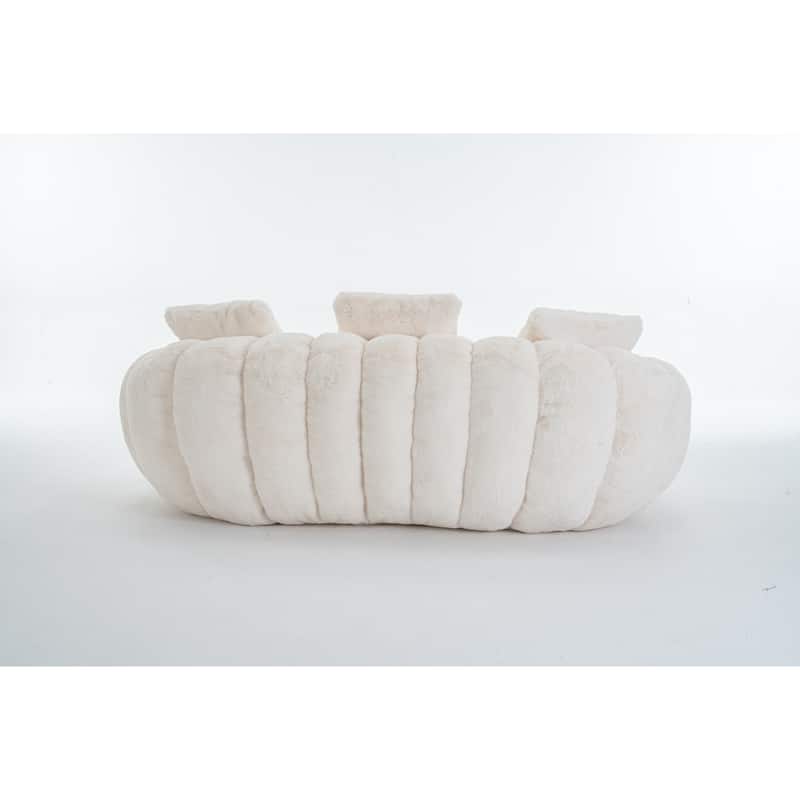 GDFStudio - Floral-Shaped 75.49" Faux Fur Loveseat Sofa with High-Density Foam