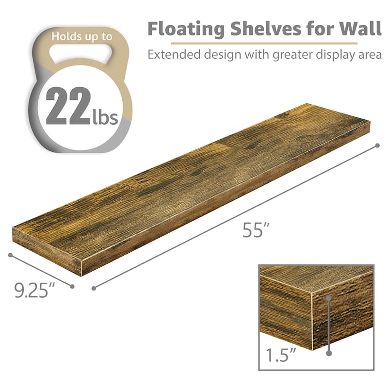 Sorbus Floating Shelves for Wall - 55 Inch Extra-Long Bathroom Shelves- Mounted Floating Shelf with Hidden Brackets (3 Pack)