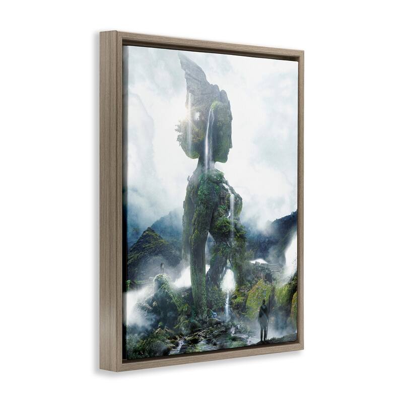 Stupell Mossy Nature Statue of Woman Framed Floater Canvas Wall Art Design By Barrett Biggers