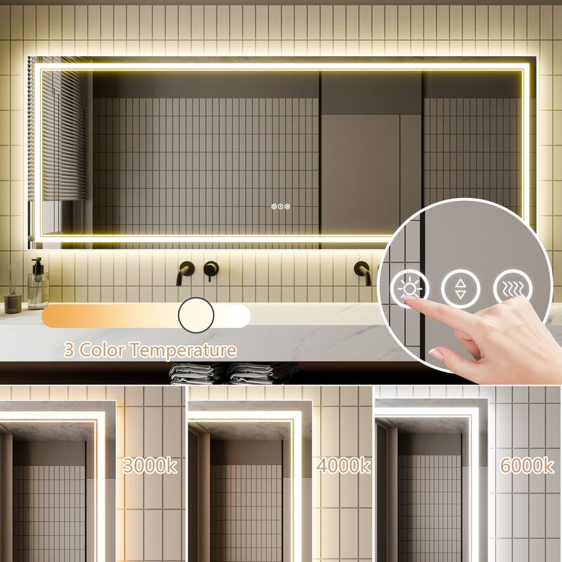 32''×84'' Wall-Mounted Bathroom Vanity LED Mirror with Anti Fog, Dimmable Touch Button, Front and Back Light