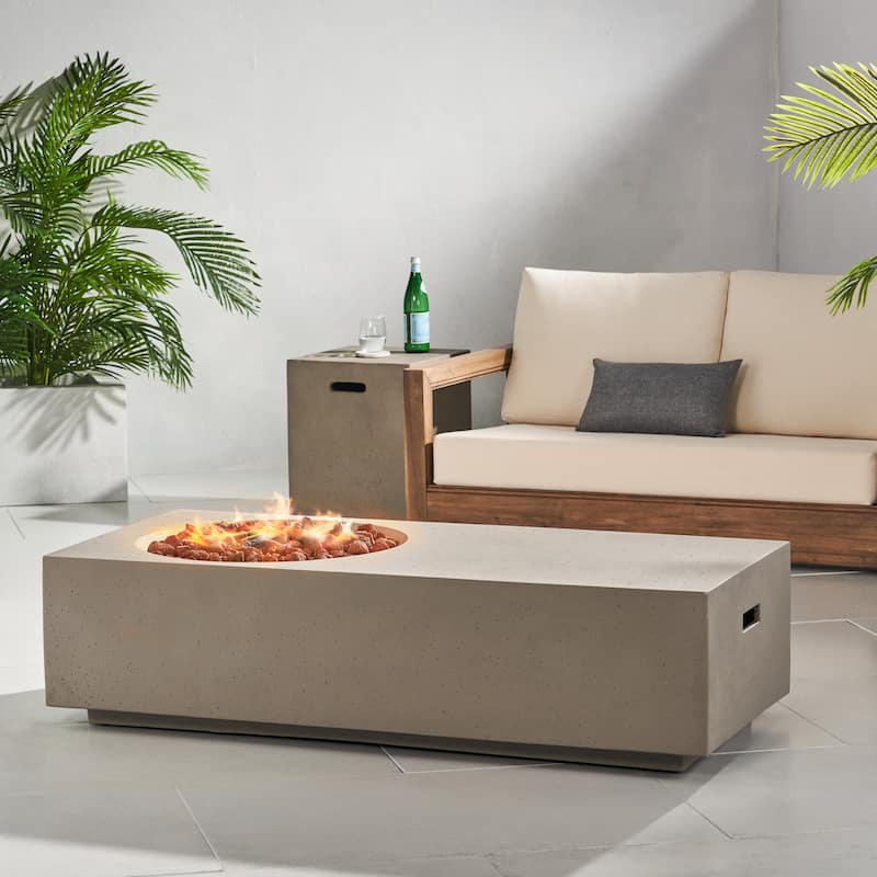 Evatt Outdoor 50,000 BTU Lightweight Concrete Fire Pit Table with Tank Holder by Christopher Knight Home