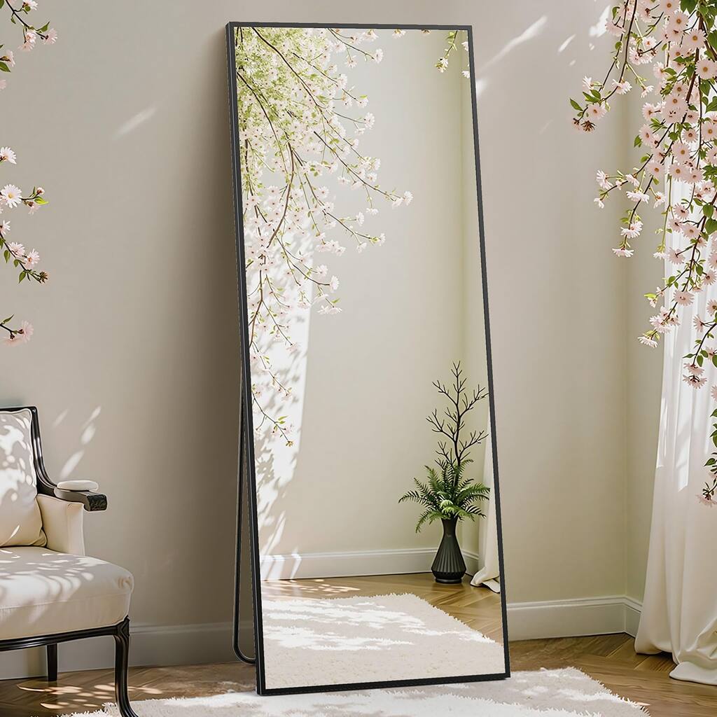 Rectangular 21" x 64" Aluminum Frame Full Length Mirror with Stand for Bedroom, Cloakroom - 21*64