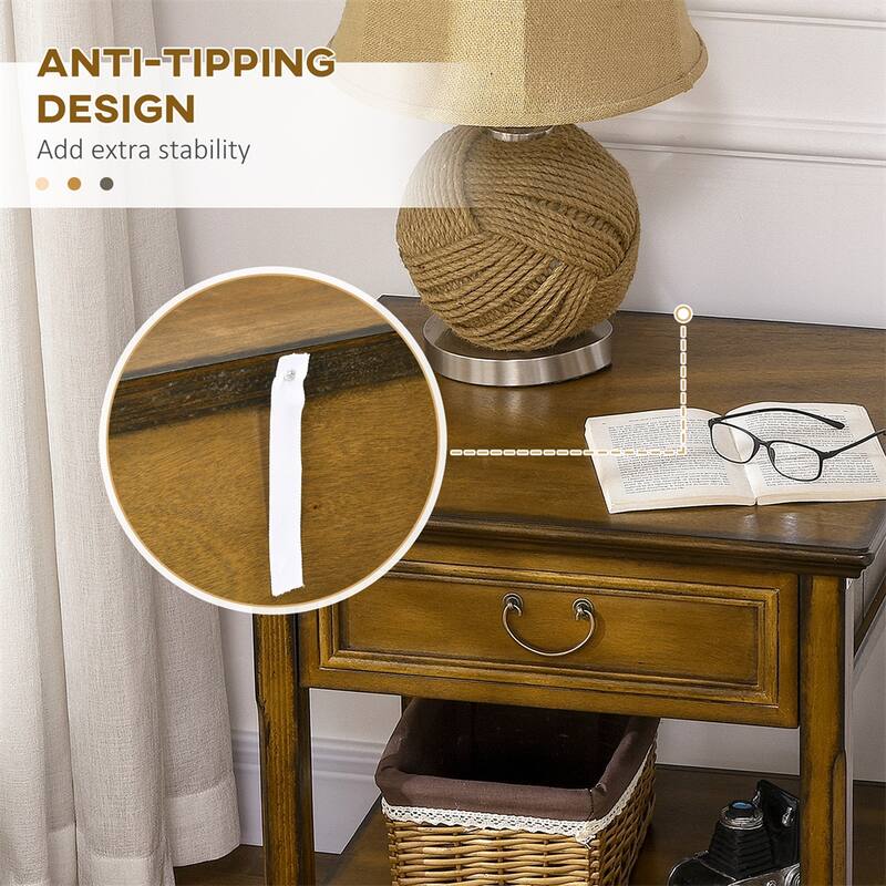 Side Table, Vintage End Table with Drawer and Open Shelf, Beside Table