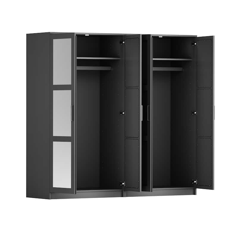 Palace Imports 100% Solid Wood 4-Door Urban Wardrobe Armoire with Mirrored Doors
