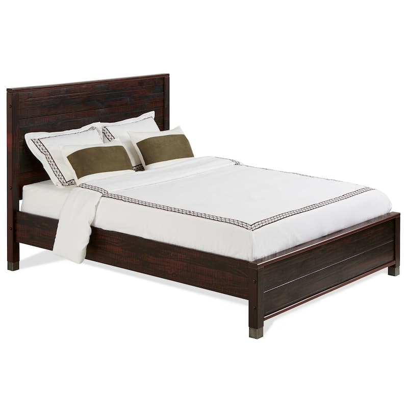 Boho Platform Bed - Rustic Wood Bed Frame, Queen Size, No Box Spring Needed, Easy Assembly, Solid Wood Mattress Support