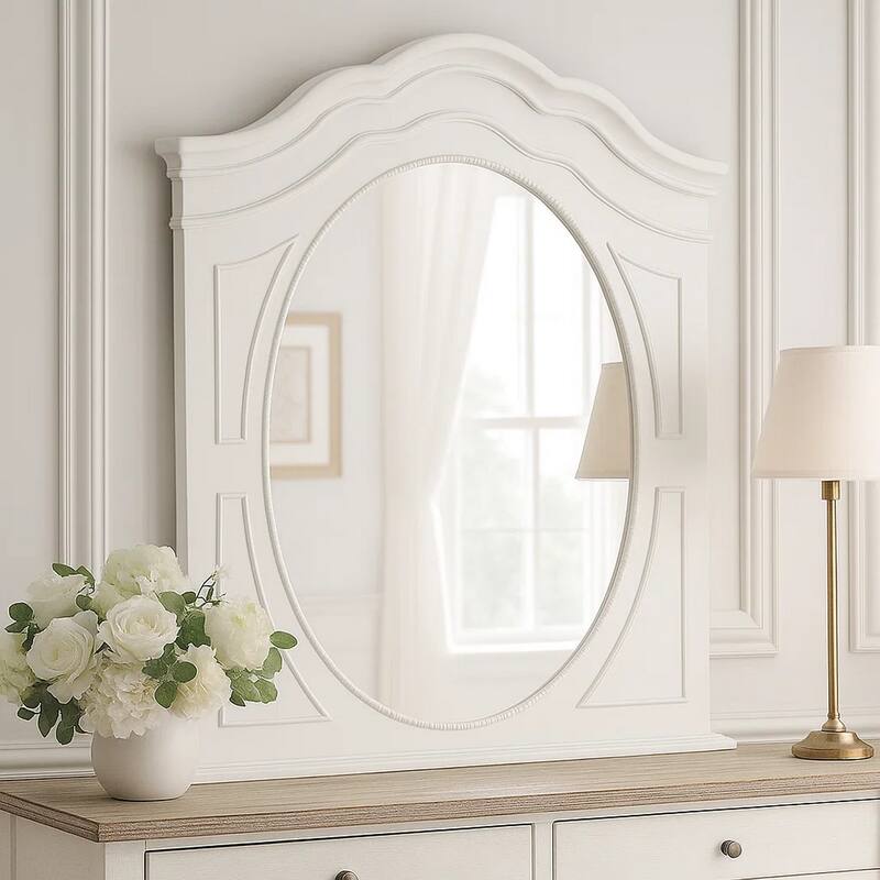 Calpan Dresser Mirror, Modern White Solid Wood Frame, 38x40