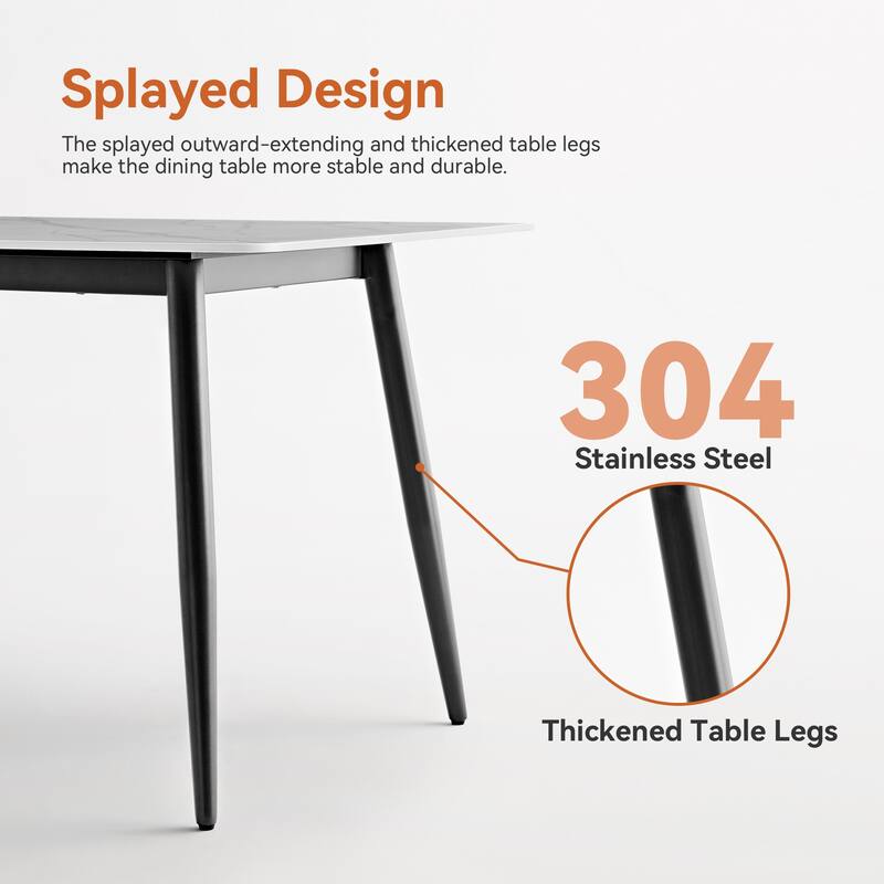 Modern Large Rectangular Table with Strong Metal Base, Stone Dining Table