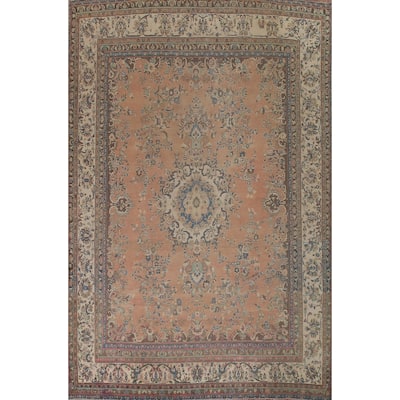 Mashad Persian Vintage Area Rug Handmade Wool Carpet - 10'2" x 12'11"