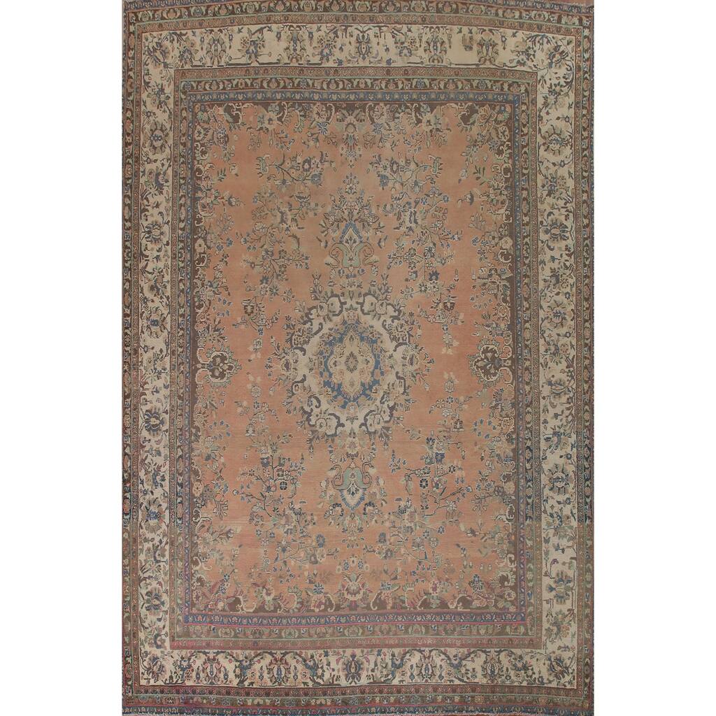 Mashad Persian Vintage Area Rug Handmade Wool Carpet - 10'2" x 12'11"