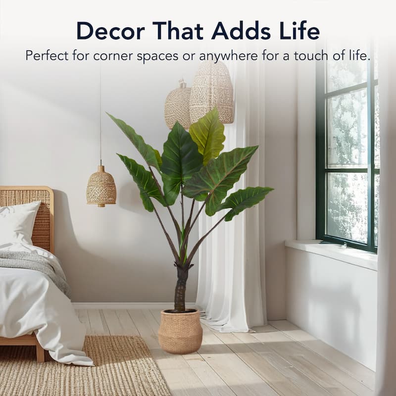 American Art Decor Artificial Rainbow Taro Tree in Cement Pot Faux Plant for Home or Office - 48"