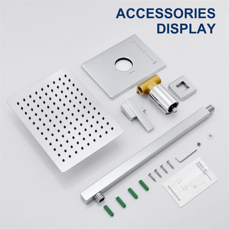PROOX Wall Mount Square Shower Trim Kit with Single-Spray Shower Head