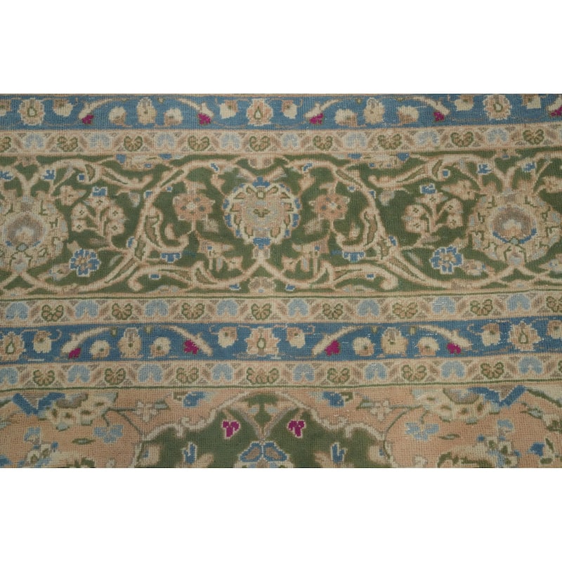Hand Knotted Oriental 100% Wool Carpet Traditional Floral Green Kashan Area Rug - 12' 7'' X 9' 6''