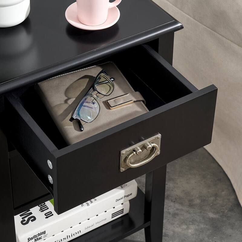Javlergo Wooden Nightstand Bedside, Set of 2, Small End Tables with Drawer for Bedroom, Living Room, Office Room