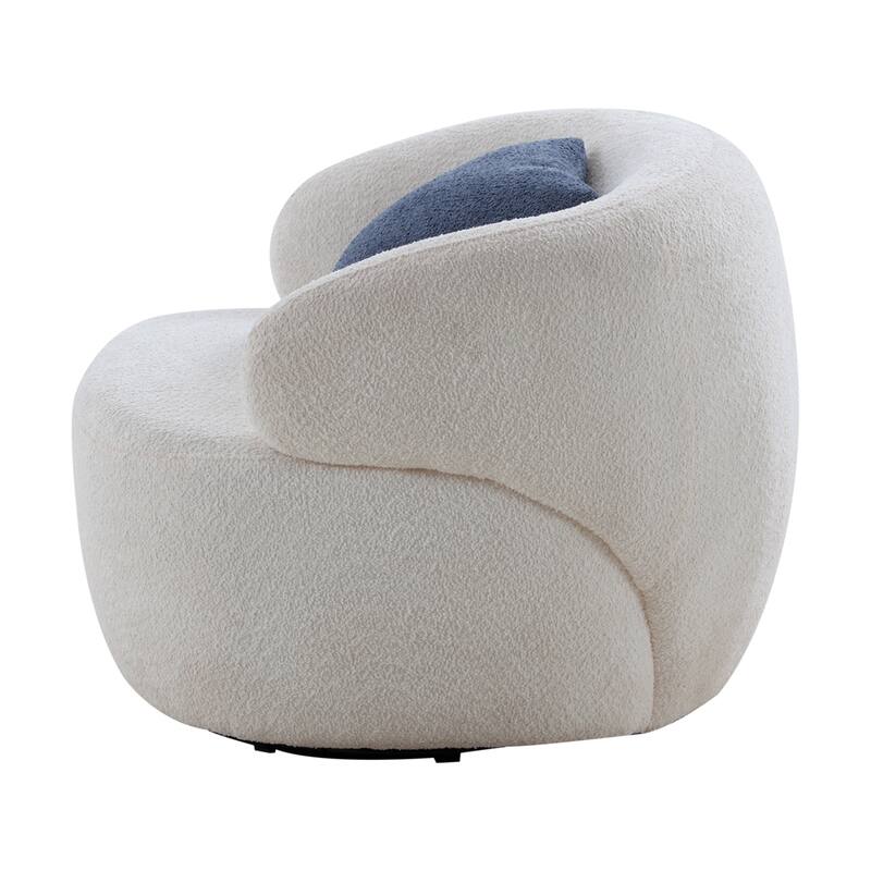 White 34.6" 360° Swivel Barrel Chair with Solid Wood Frame