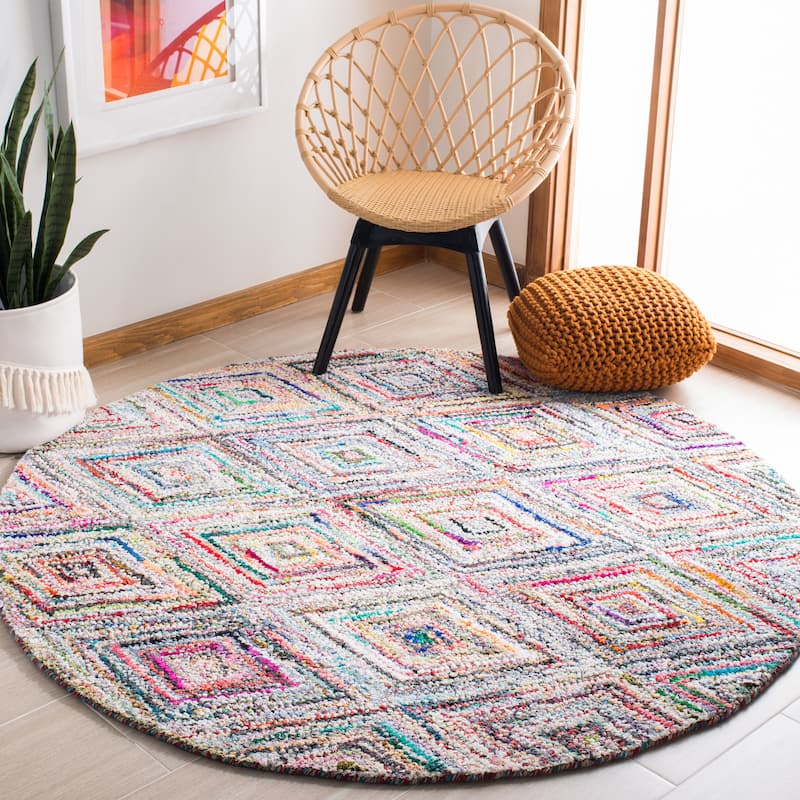 SAFAVIEH Handmade Nantucket Bengusu Contemporary Cotton Rug - 4' Round - Multi