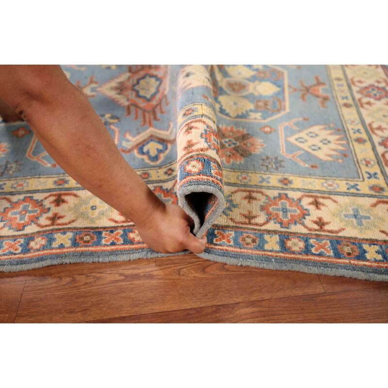 Light Blue Kazak Oriental Area Rug Hand-Knotted Bedroom Wool Carpet - 4'2" x 5'10"