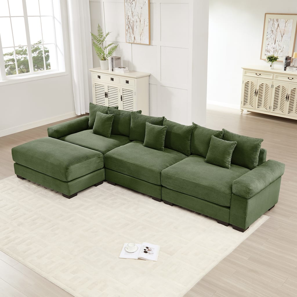 GDFStudio - Corduroy L-Shaped 3-Seater 130" Cloud Modular Sectional Couch with Ottoman