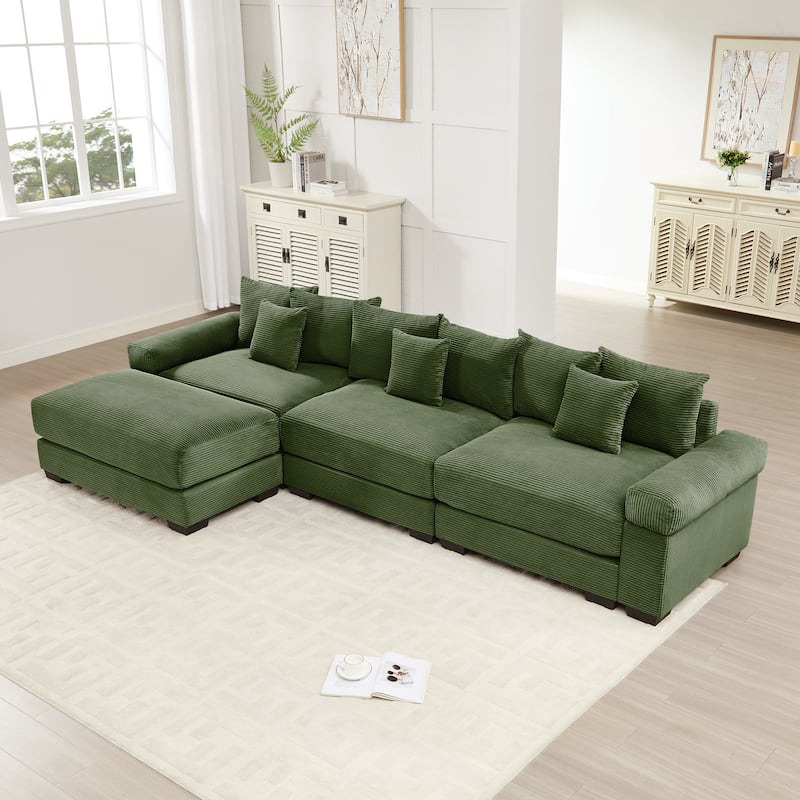Roomfitters 130 Inch Modular Sectional Couch, Oversized Corduroy 3-Seater with Deep Seats