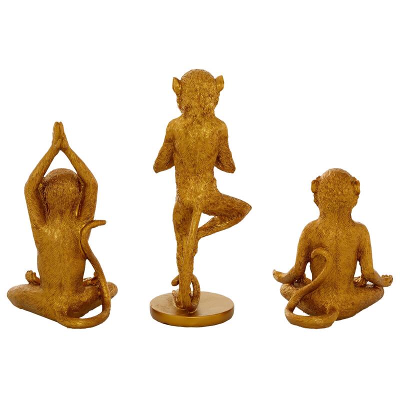 Polystone Monkey Decorative Sculpture - Set of 3 Gold - Roche River Decor