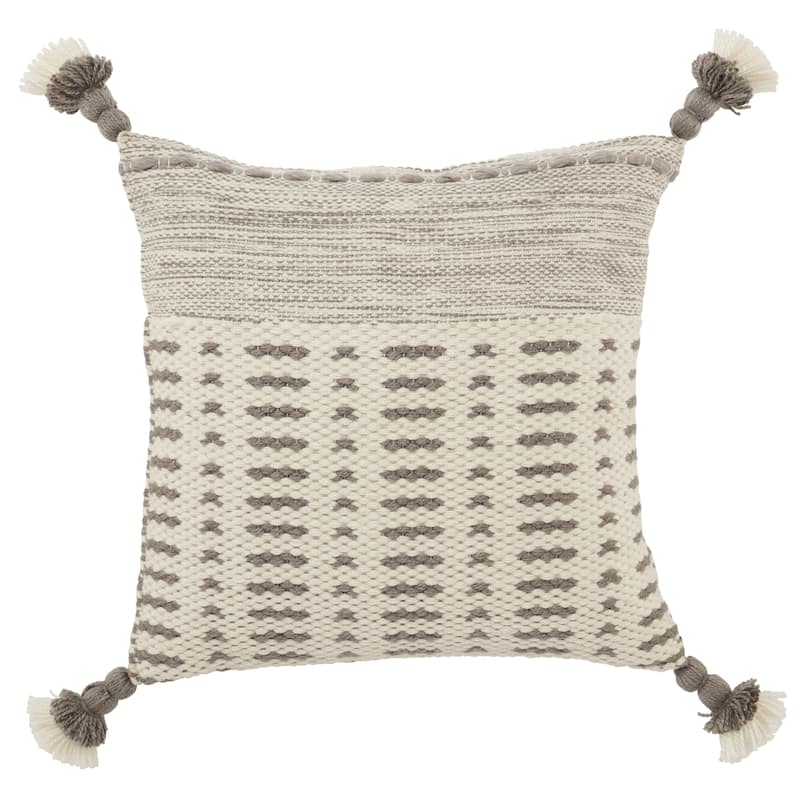 Brenatto Tribal Indoor/ Outdoor Pillow - 18"X18" Cover Only - Cover Only - Gray/Ivory