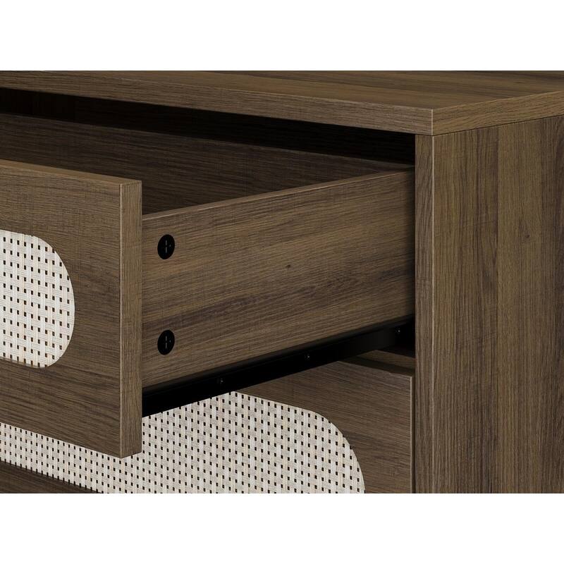 Rattan Drawer Dresser, 3 Wood Drawers Storage Cabinet Dresser for Bedroom, Living Room,Hallway