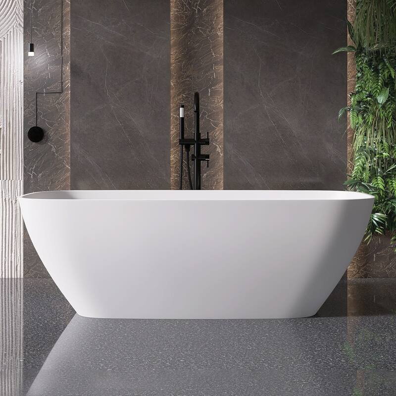 MEDUNJESS 67'' Freestanding Bathtub Solid Surface Soaking Tub - White