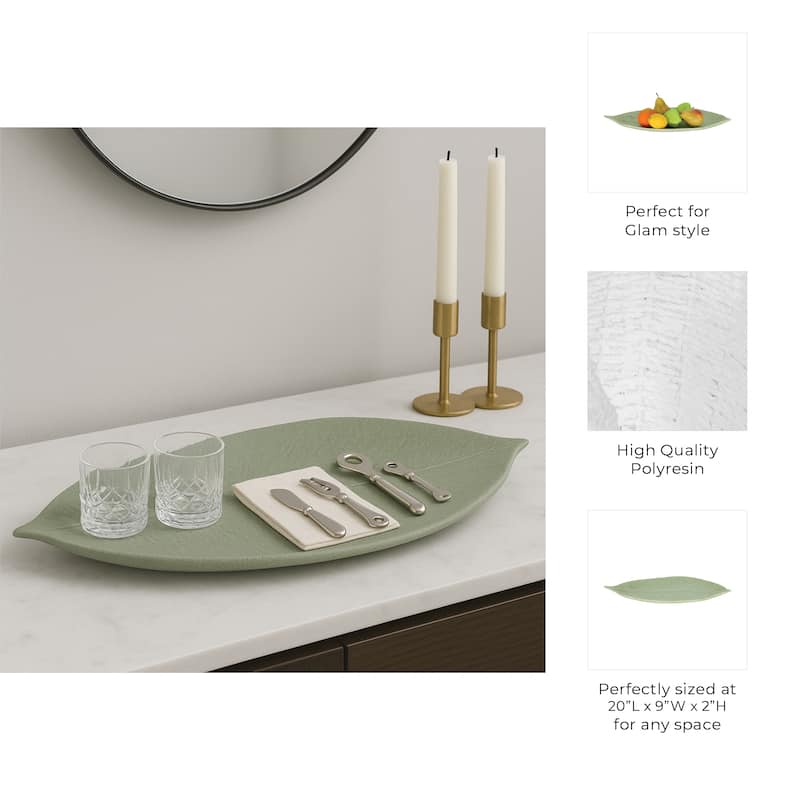 Decorative Resin Leaf Tray - Green, 20" - 20.0"