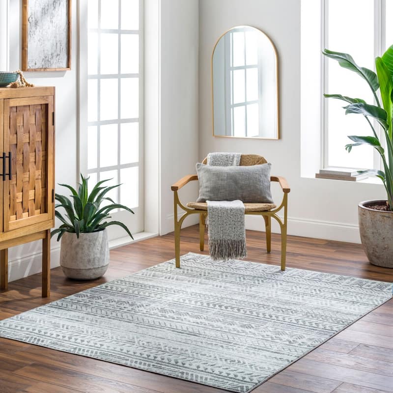Livabliss Hera Bohemian Tribal Washable Area Rug - Grey/Ivory - 8' 10" x 11' 10"
