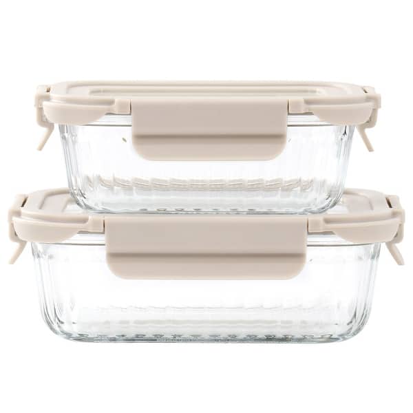 Martha Stewart Everyday Clifftop 4 Piece 21oz and 13oz Borosilicate Glass Storage Container Set with Locking Lids in Warm Grey