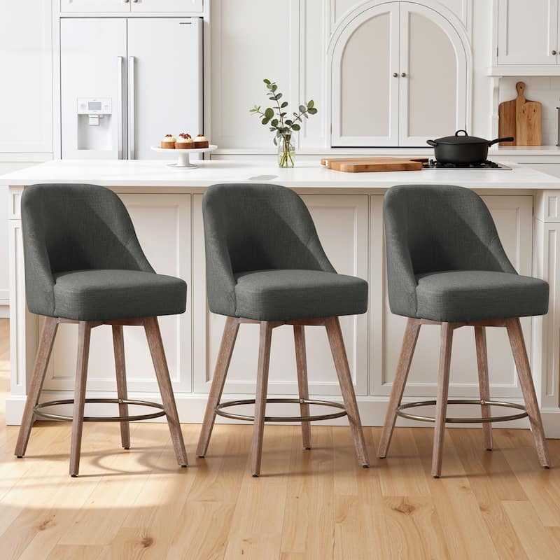 26" Upholstered Counter Height Swivel Bar Stool, Counter Stools with Solid Wood Legs - 39.37"H x 22.44"D x 21.65"W