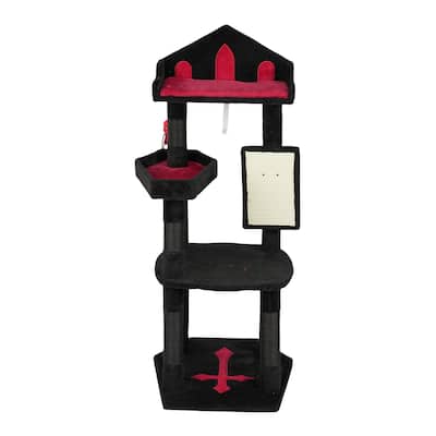 49" Gothic Cat Tree with Throne Bed and Coffin Perch Scratching Posts and Hanging Toy for Cats