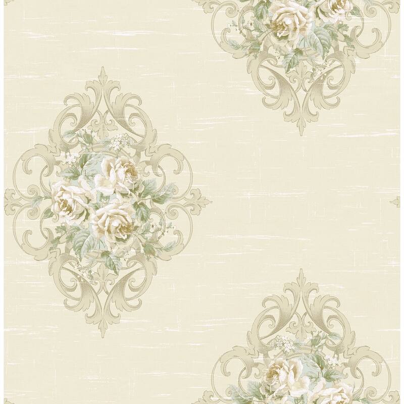 Seabrook Designs Creswell Floral Cameo Unpasted Wallpaper - 20.5 in. W x 33 ft. L - Metallic Tan & Latte