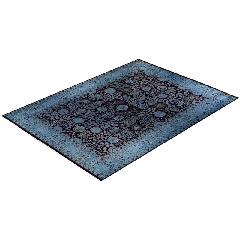 Overton Hand Knotted Wool Vintage Inspired Modern Contemporary Overdyed Blue Area Rug - 10' 2" x 14' 1"