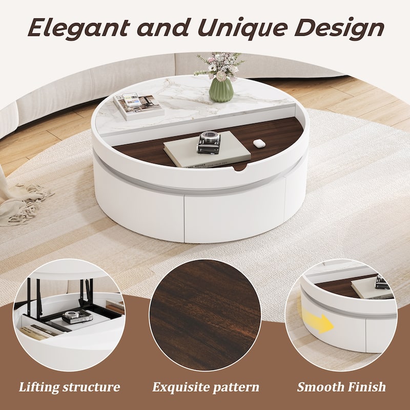Modern Round Coffee Table with Hydraulic Lift-Top and Hidden Storage by Harper&Bright Designs