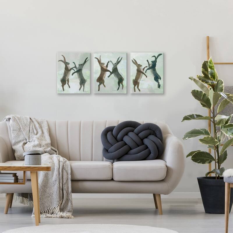 Stupell Battling Hares in Neutral Tones Canvas Wall Art Design By Kay Widdowson (Set of 3)