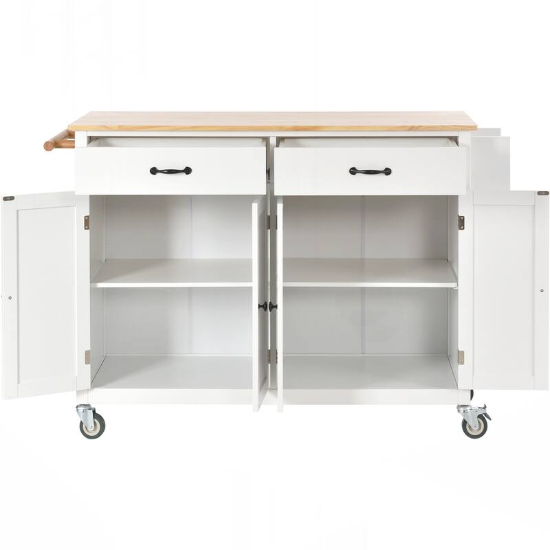 Kitchen Island Cart with Solid Wood Top and Locking Wheels
