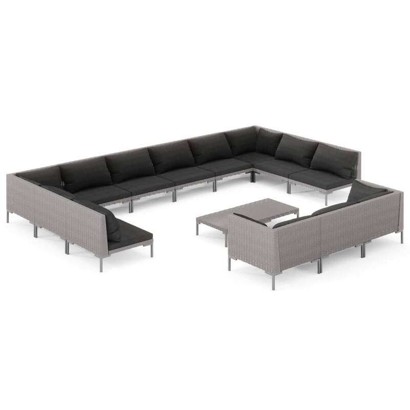 vidaXL Patio Lounge Set Outdoor Sectional Sofa Set Table Poly Rattan Dark Grey - 27.6" x 27.6" x 24"
