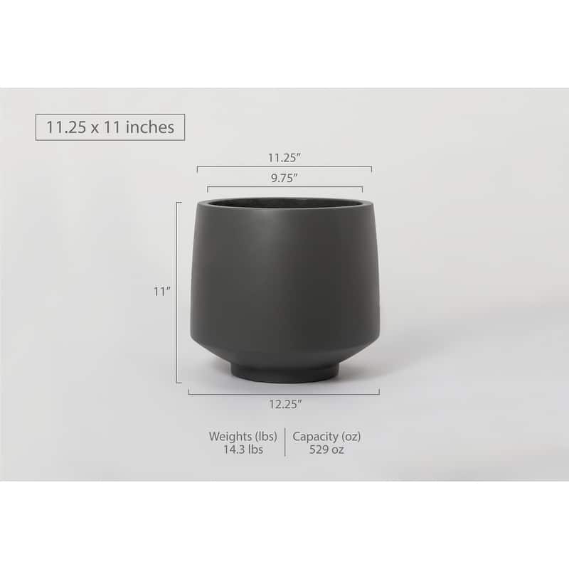 Indoor/Outdoor Large Minimalist Light Cement/ Concrete Lightweight Round Planter Pot - 15, 11 in - 11 In. H x 11.25 In. W x 11.25 In. L - Cement  Charcoal