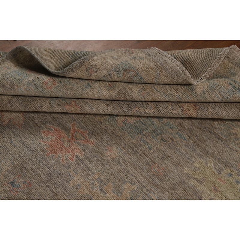 Hand Knotted Oriental 100% Wool Carpet Transitional All-Over Greys & Charcoal Oushak Area Rug - 9' 11'' X 7' 10''