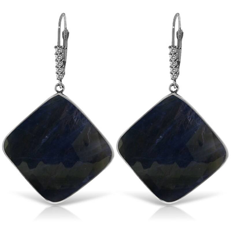 14K Solid Gold Diamonds Leverback Natural Sapphire Gemstone Earrings - White