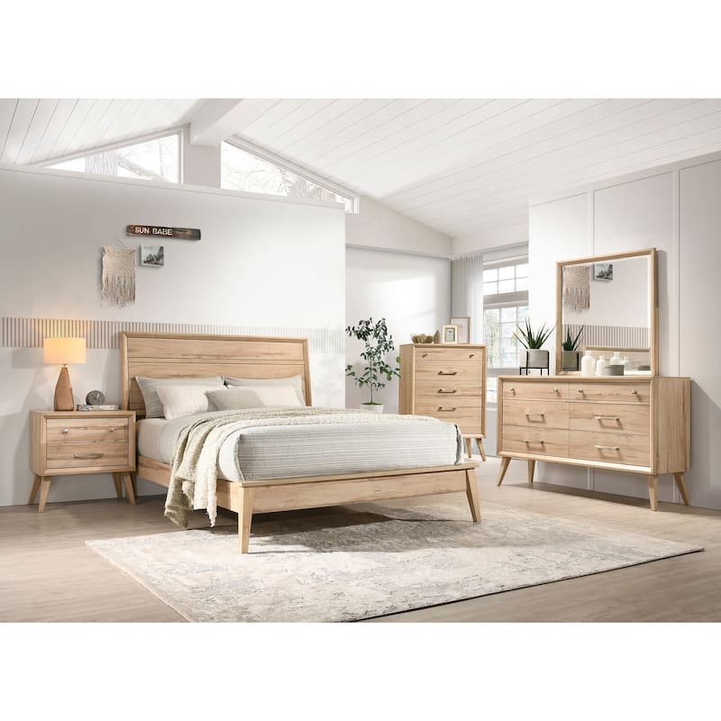 Classic Style 2-Drawer Nightstand with Natural Oak Finish, Brushed Nickel Knobs & Bar Pulls