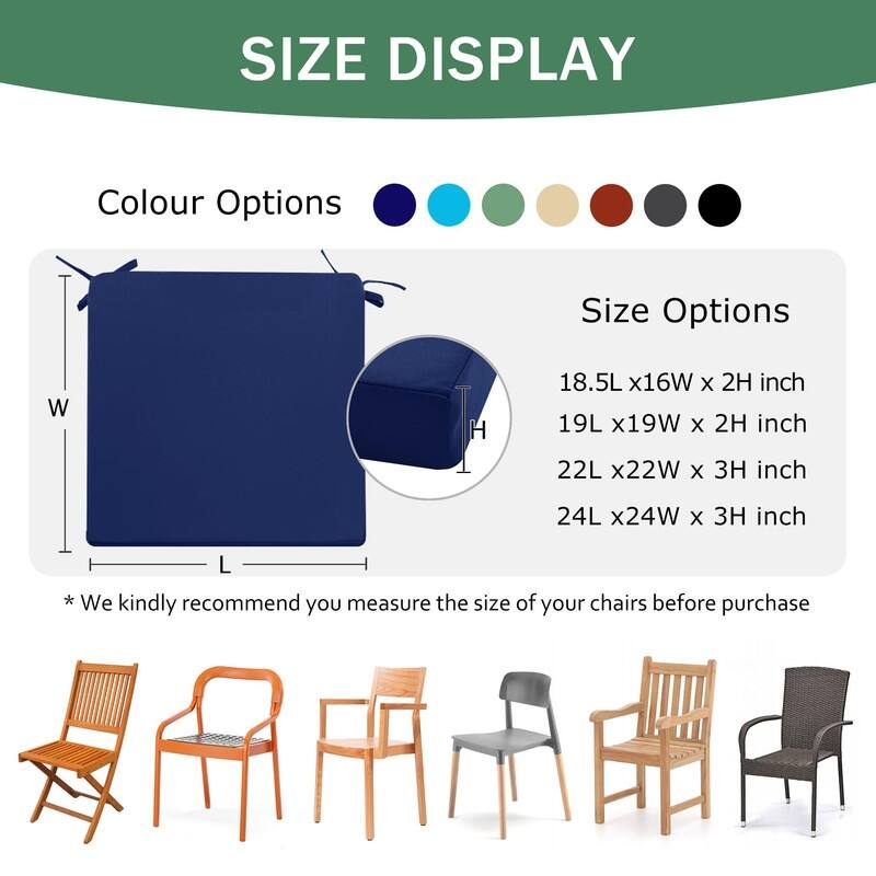 4-Pack Outdoor Chair Cushions – Waterproof, Blue, 18.5"x16"