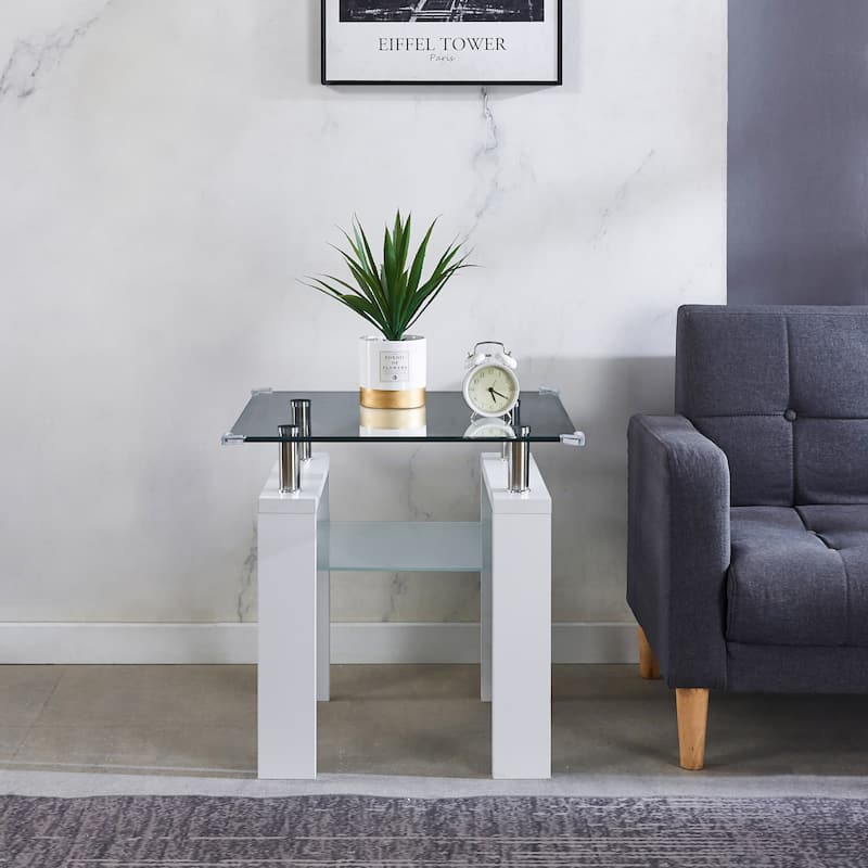 Clear Glass Top Side Table, 24"x24"x24" End Table, Modern Design for Home