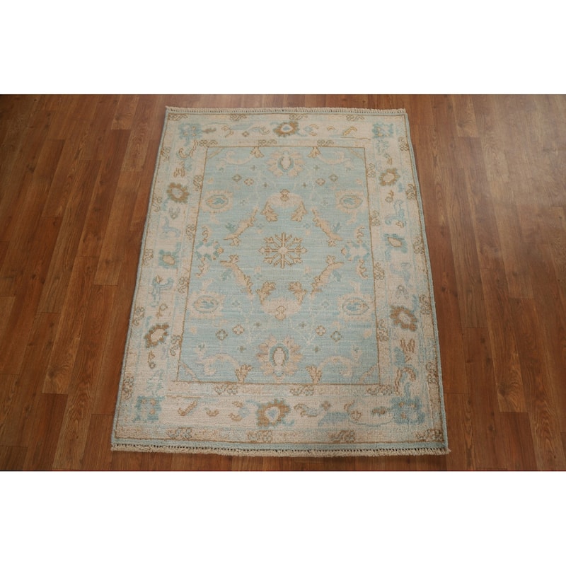 Muted Oushak Turkish Oriental Wool Rug Hand-knotted Decorative Carpet - 3'1" x 4'0"