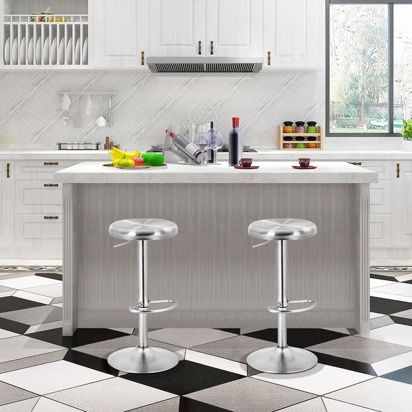 Shop Costway Brushed Stainless Steel Swivel Bar Stool Seat