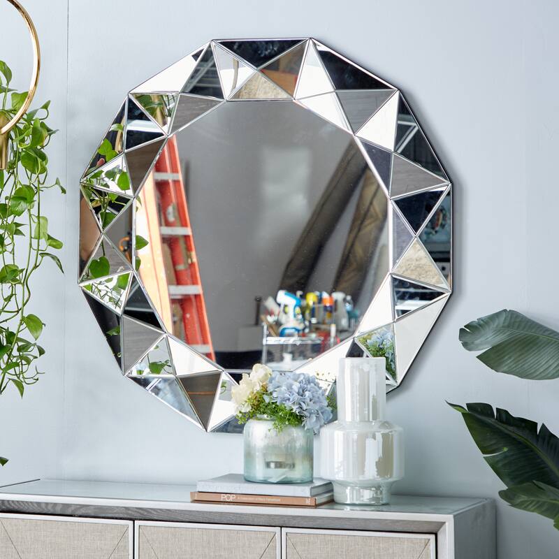 Glass Starburst Wall Mirror - Silver - Roche River Decor - 1"W x 40"L x 40"H