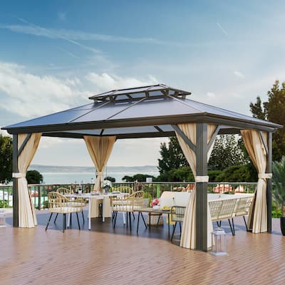 Outdoor Metal Patio Gazebo With Curtains
