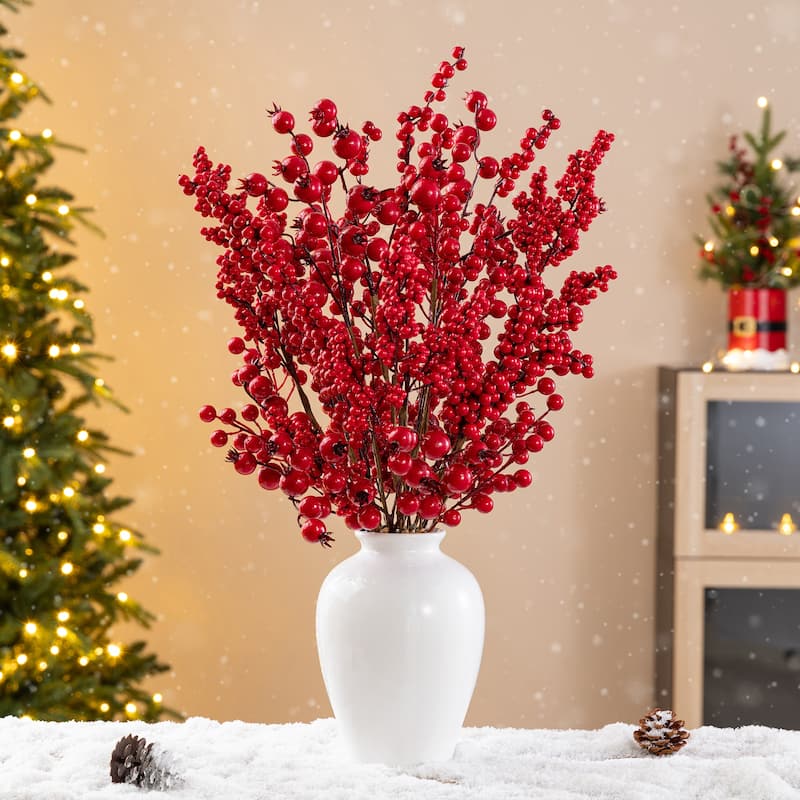 Glitzhome Christmas Red Sleigh Frosted Boot Floral Metal Potted Tree Table Decor
